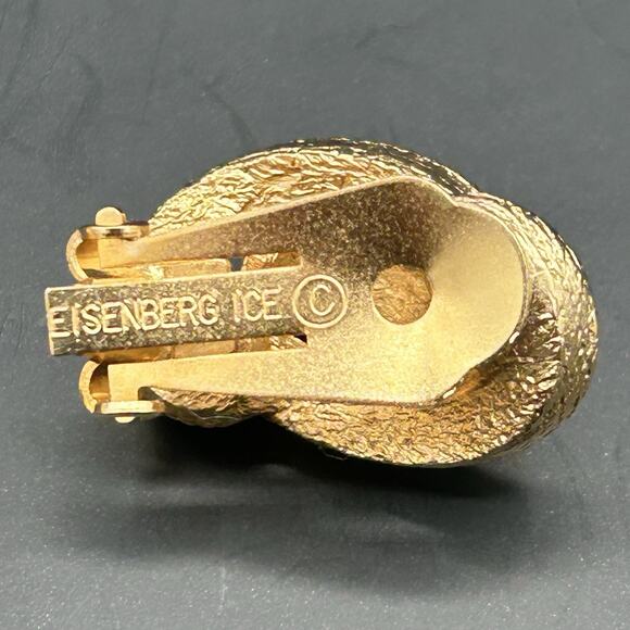 VTG Eisenberg Ice Rhinestone Wreath Brooch Pin, Clip On Earrings Set Goldtone - Picture 8 of 12